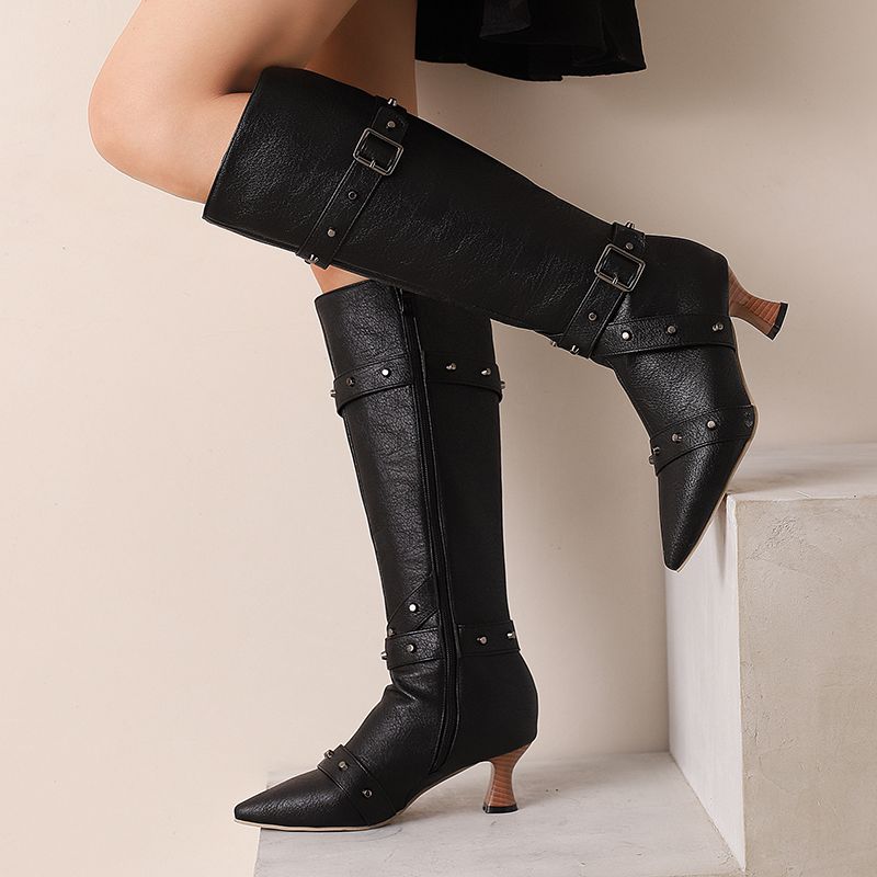 Vintage Fashion Ladies - Girseaby Ladies Knee Length Booties Pointed