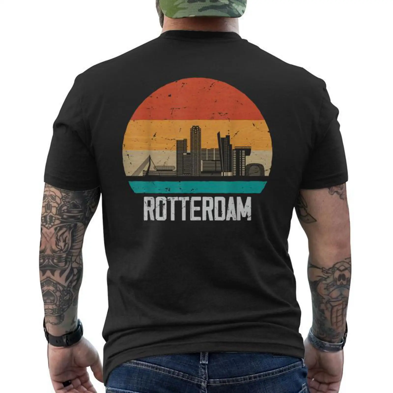 Vintage Fashion Rotterdam - Rotterdam Netherlands Retrointageunsetkyline T shirt imprimé