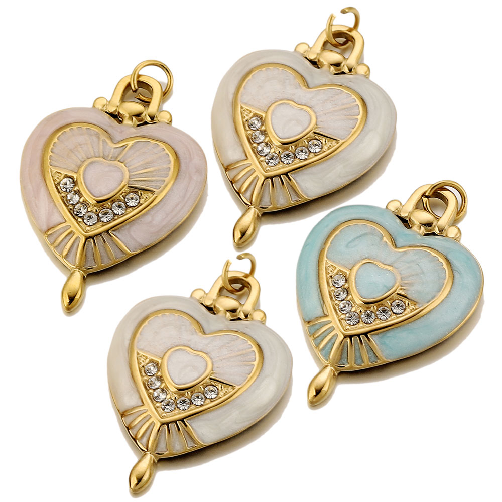 Vintage Fashion Stores - 3pcs Stainless Steel Vintage Enamel Heart