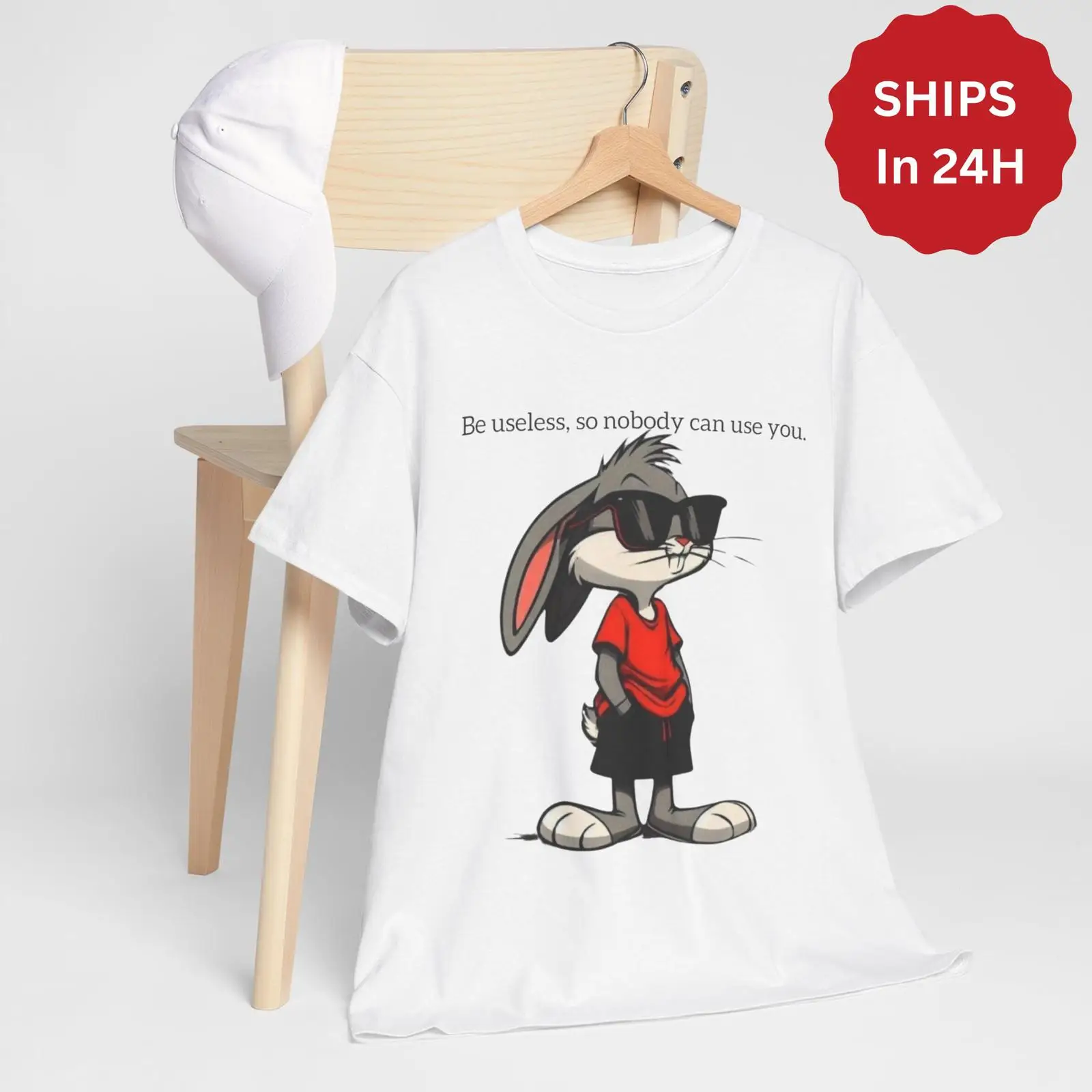 Quirky Vintage Fashion - Funny Bunny T Shirt Be Useless