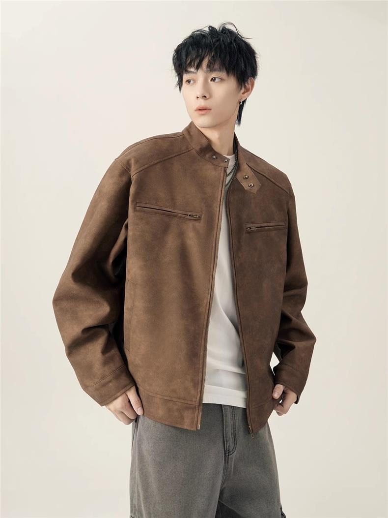 Men's American Retro Brown Lea - Varsity Jacket Wool 评论和价格