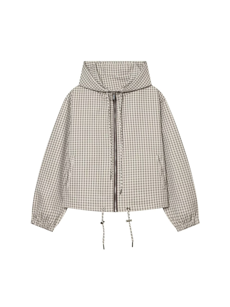 MUJER Plaid Hooded Jacket Woma - Varsity Jacket Wool 评论和价格