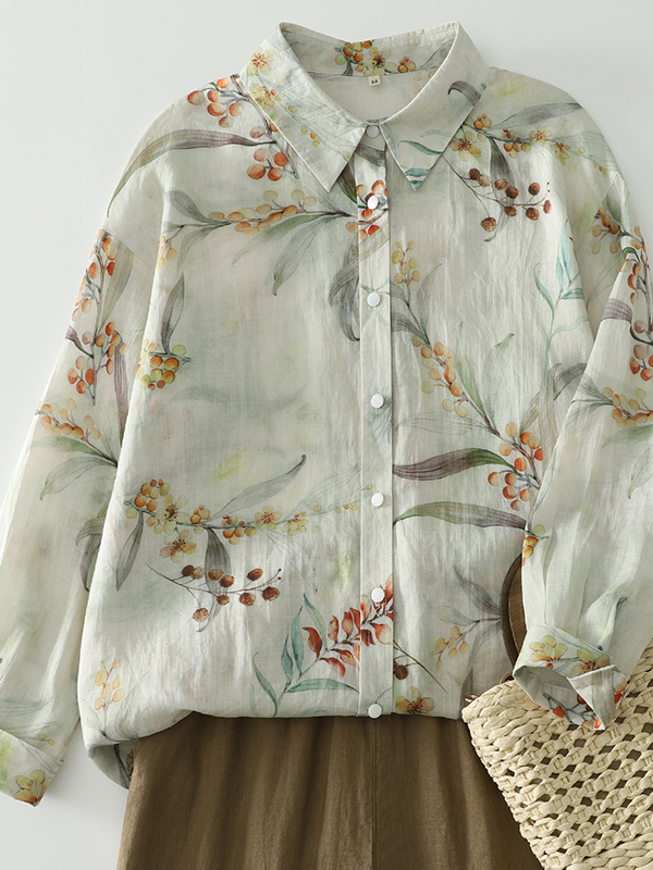Loose Long Sleeve Women's Shir - Vintage Fashion Influencer 评论和价格
