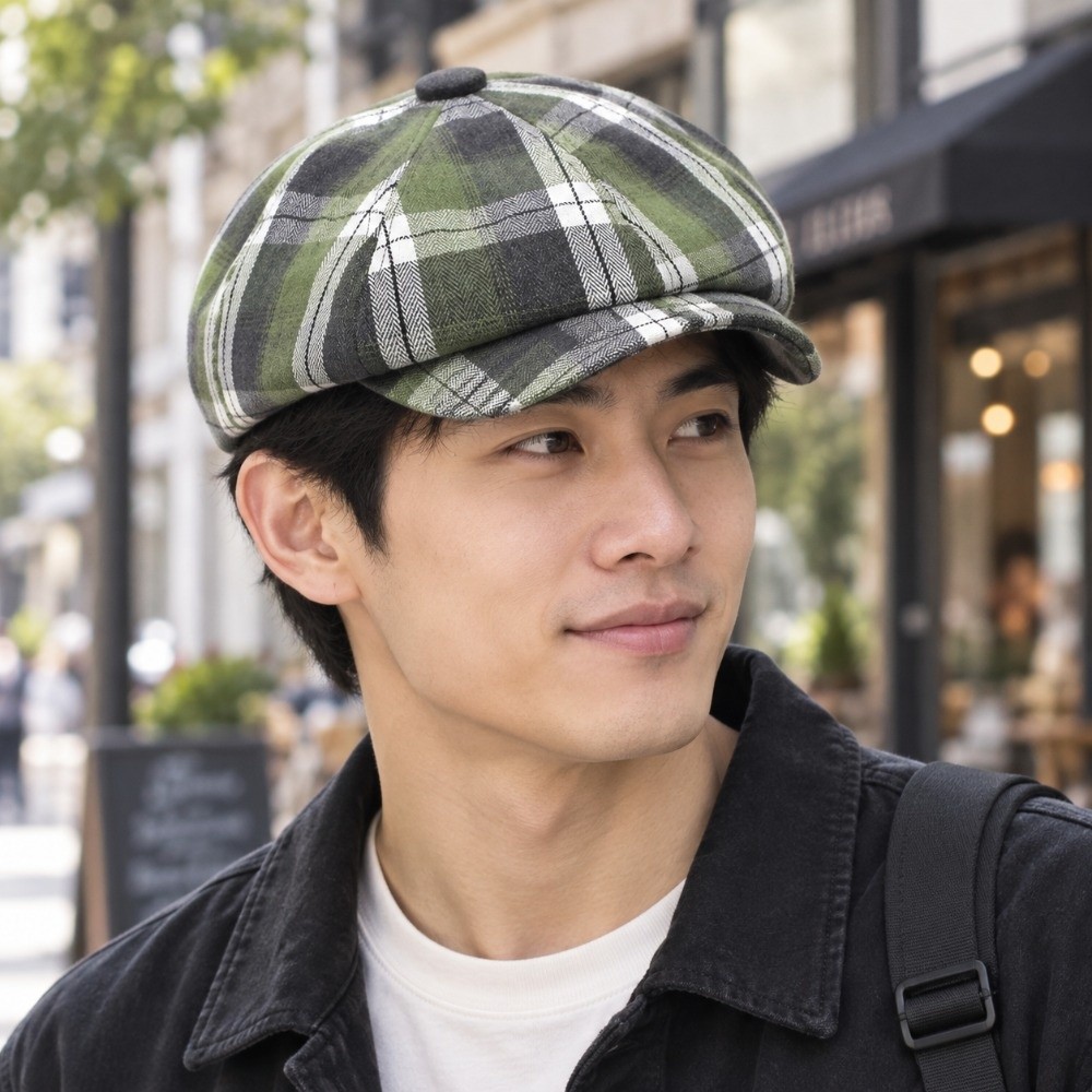Fashion Short Brim Plaid Beret - Vintage Fashion Hats 评论和价格