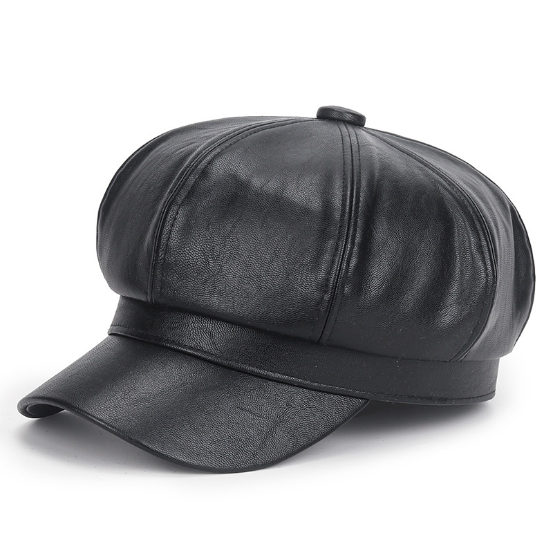 Winter Black PU Leather Hat fo - Vintage Fashion Hats 评论和价格