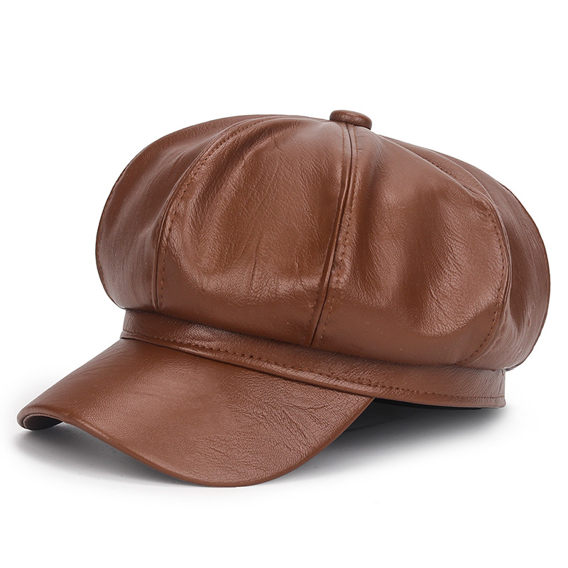 Winter Black PU Leather Hat fo - Vintage Fashion Hats 评论和价格