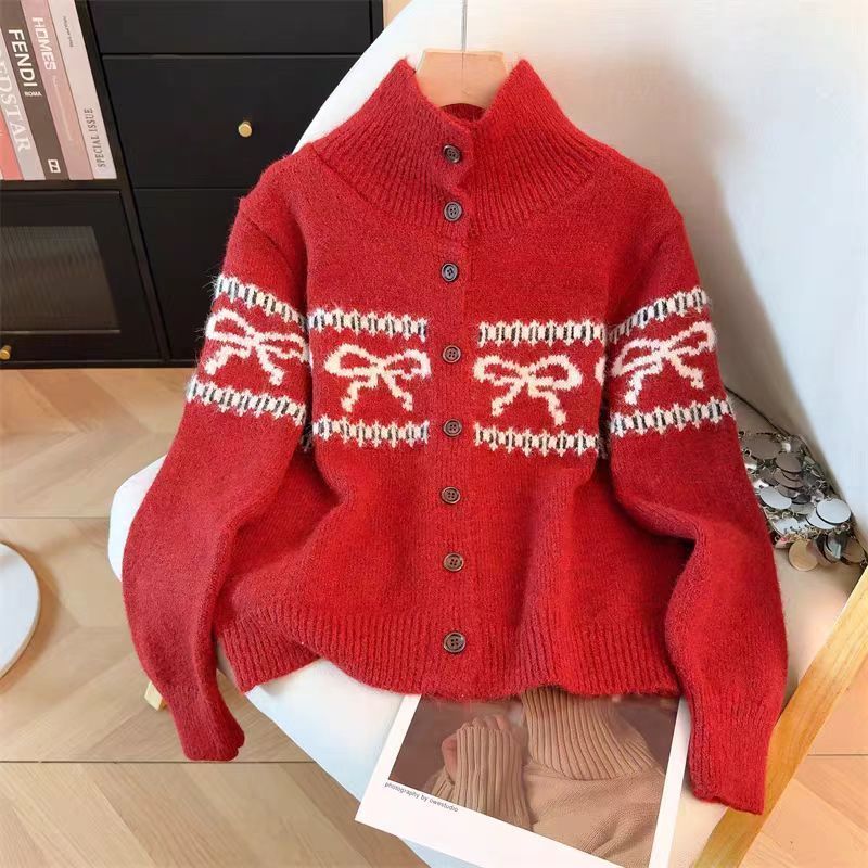 Red Bow Fair Isle Knit Cardiga - Vintage Fashion Faire 评论和价格