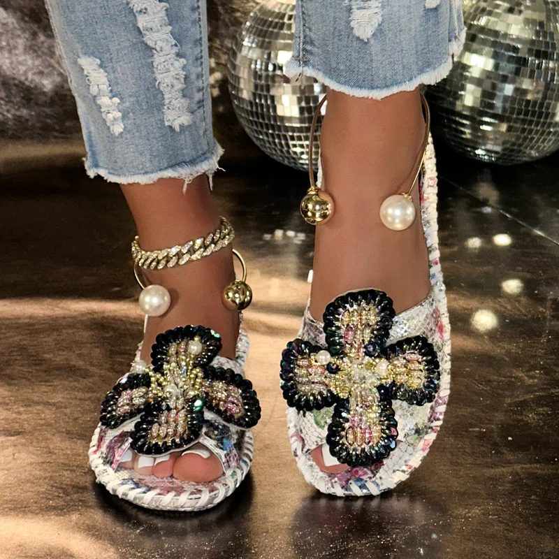 Women's Flat Bottom Open Toe L - Vintage Fashion Prints 评论和价格