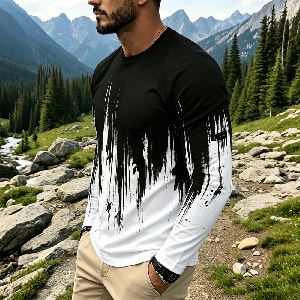 Men's Gradient Ink Splash Long - Vintage Fashion For Men 评论和价格